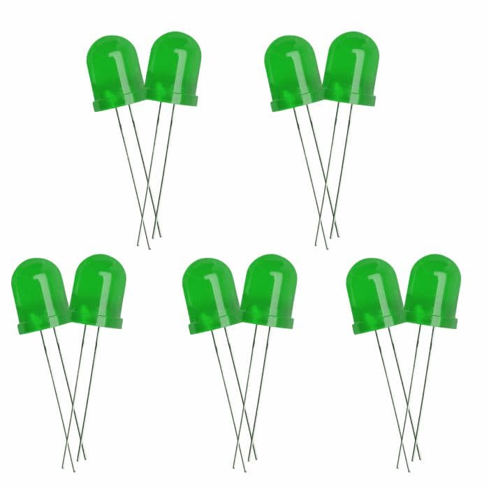 10mm Bright Green LED - 10pcs Pack - View 1