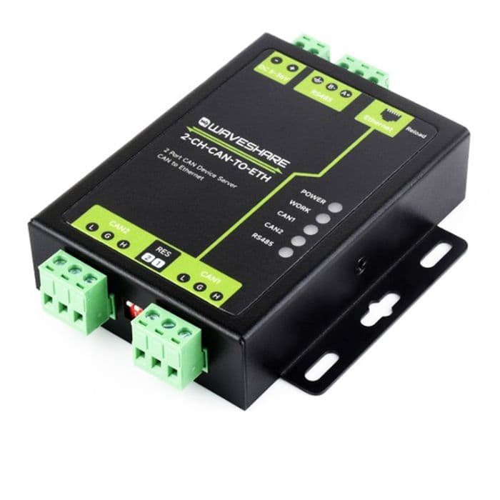 Waveshare Industrial 2-Ch CAN to Ethernet Server - 2-Ch CAN + RS485 + Ethernet Port - View 1