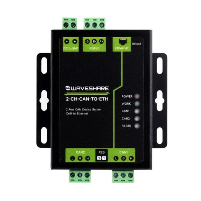 Waveshare Industrial 2-Ch CAN to Ethernet Server - 2-Ch CAN + RS485 + Ethernet Port - View 2