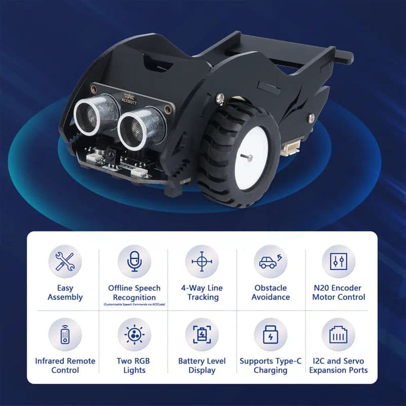 ACEBOTT QE028 SharkBot Smart Car Kit Compatible with Arduino, Python, & ACECode - View 3