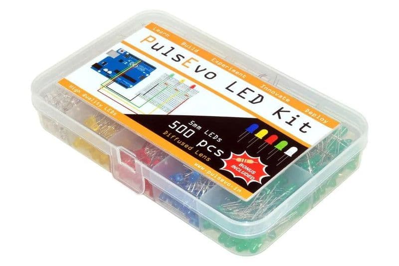 PulsEvo 5mm Diffused LED (500 Pcs) Assortment Kit With Bonus PCB And 220 Ohm Resistors - View 2