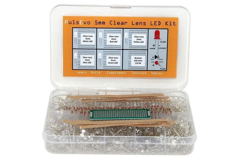 PulsEvo 5mm Clear Lens LED Assortment Kit With Bonus Resistor Pack - 500 pcs - View 1