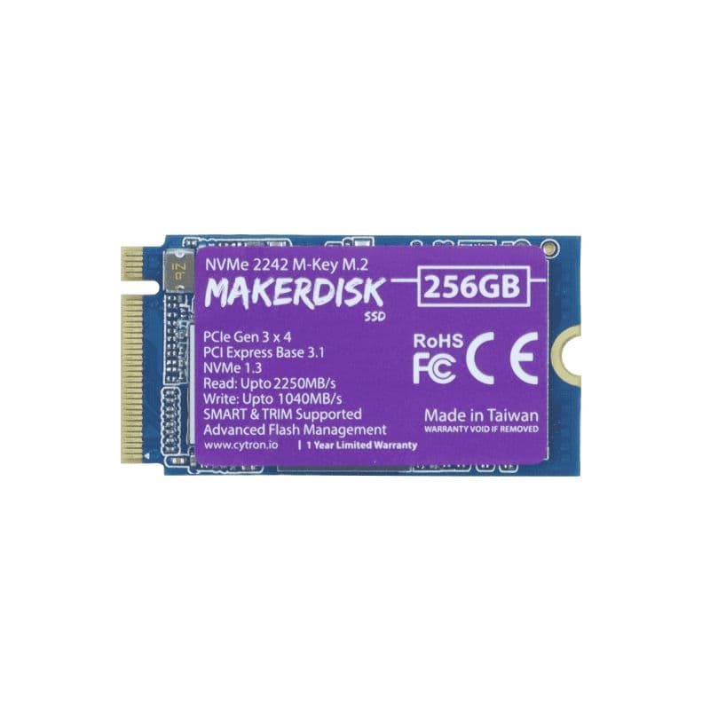 MakerDisk 2242 SSD for NVMe HAT - 128GB (Raspberry Pi OS Installed) - View 1